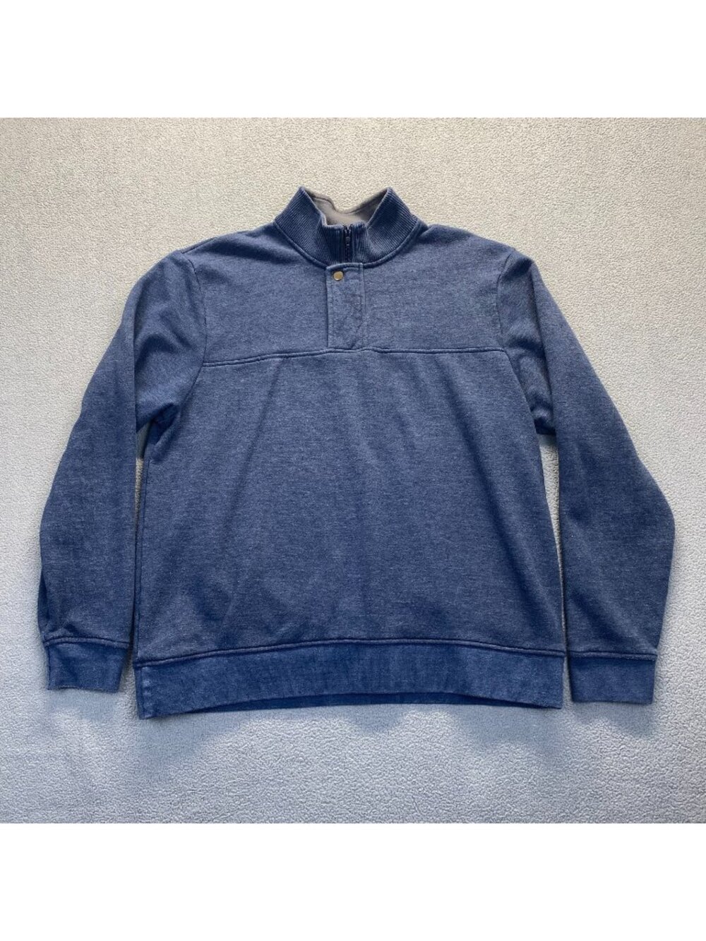 Orvis Sweater Mens Large Blue Long Sleeve Pullover 1/4 Zip Snap Mock Neck